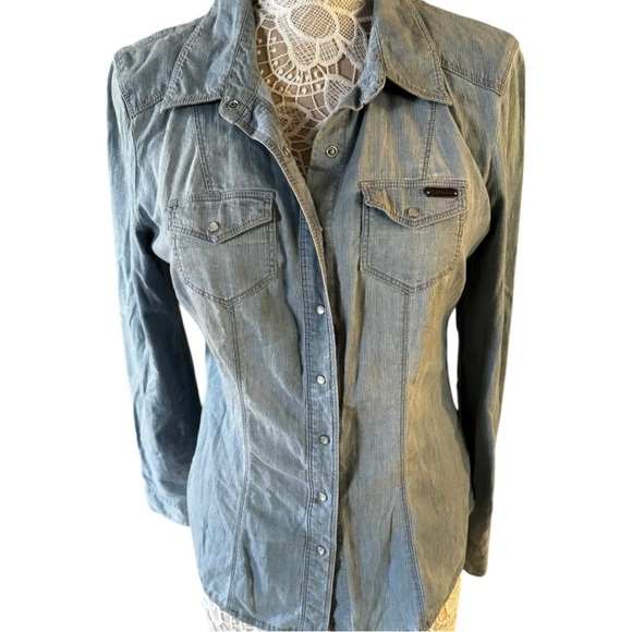 Guess Blue Denim Button-Up Shirt - Picture 3 of 16